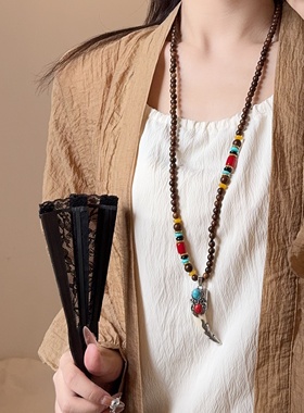 木珠串珠狼牙吊坠项链长款毛衣链