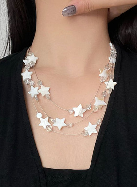 小众星星贝壳choker叠戴多层项链