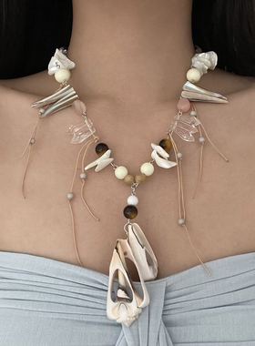 不规则贝壳海螺串珠项链毛衣链