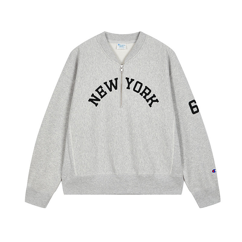 Champion冠军半拉链加绒卫衣女25冬季新款V领红色校园球衣风宽松