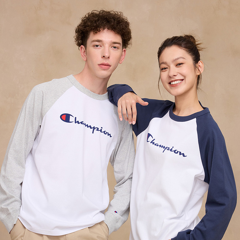 Champion冠军长袖T恤男25冬季新款打底衫插肩袖圆领休闲女复古红,淘宝优惠券,粉丝福利购,淘宝优惠卷