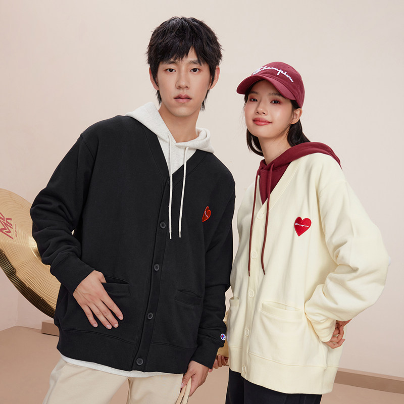 Champion冠军情侣开衫卫衣春秋款潮牌爱心复古外套休闲校园风美式