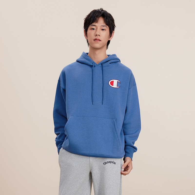 Champion冠军卫衣男2025冬季新款刺绣加绒休闲红色连帽卫衣落肩秋 - 图3