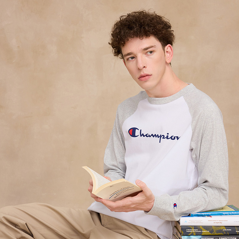 Champion冠军长袖T恤男25冬季新款打底衫插肩袖圆领休闲女复古红,淘宝优惠券,粉丝福利购,淘宝优惠卷