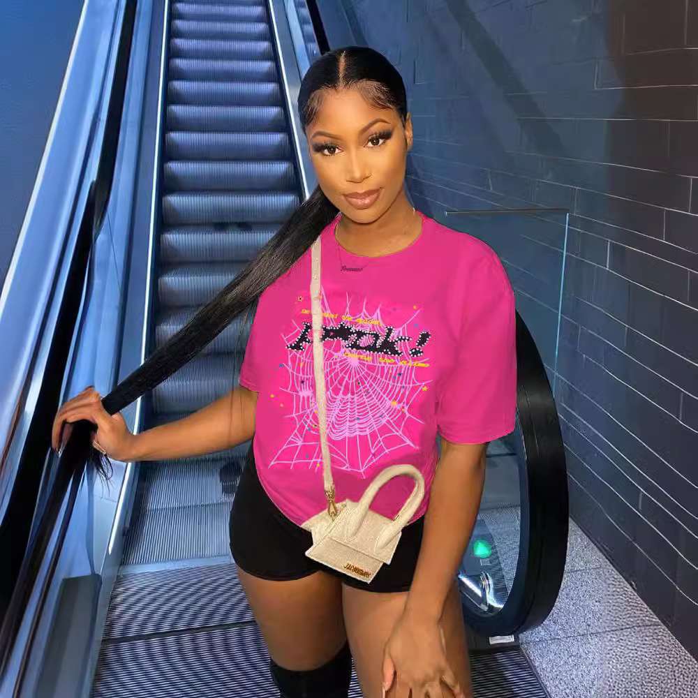 Sp5der 555555蛛网印花宽松休闲小众潮牌男女情侣纯棉街头潮牌T恤 - 图0