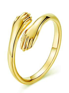 新款爱的双手拥抱情侣戒指简约合金男女怀抱开口对戒