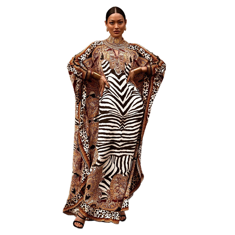 New Middle East positioning print dress large loose robe dr - 图3