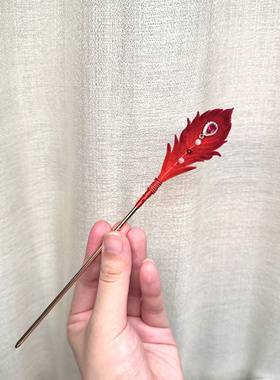 非遗绒花蚕丝手工制作头饰凤尾发簪国风饰品汉服旗袍细绒条