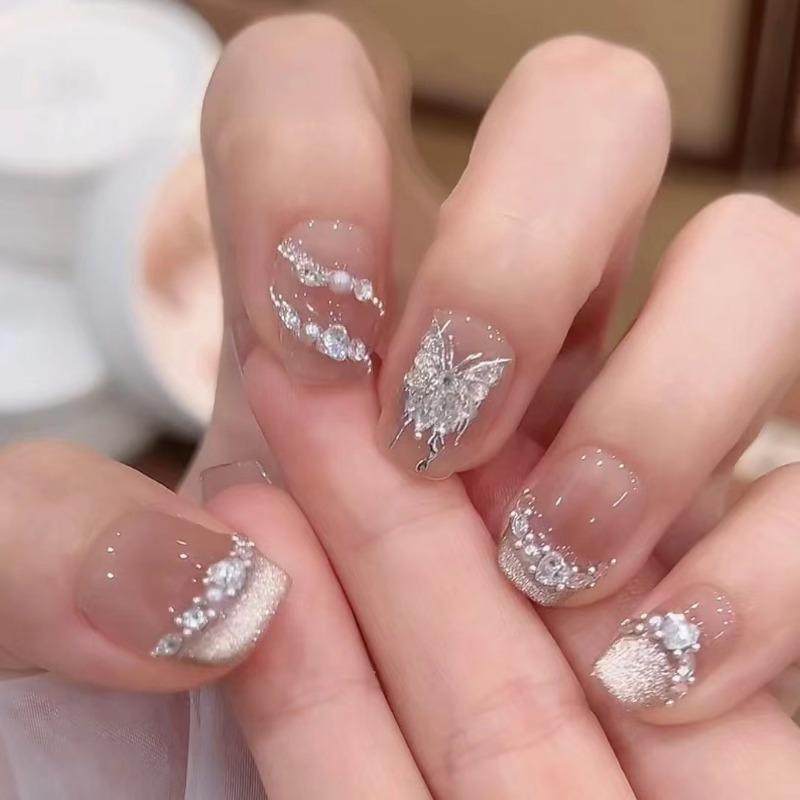 洛神歌赋纯手工穿戴甲高级法式新款立体蝴蝶显白晶石猫眼光疗美甲,淘宝优惠券,粉丝福利购,淘宝优惠卷