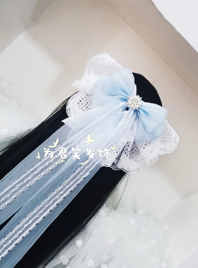洛丽塔甜美蕾丝超大蝴蝶结发夹Lolita花嫁新娘头饰古风汉服后压仙