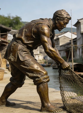 铸铜渔民主题景区人物雕塑厂家