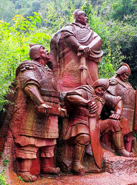 汉白玉铸铜剑门关古代人物石雕