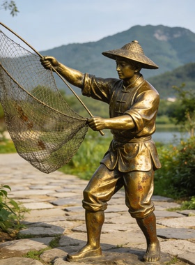 渔民主题人物雕塑定制户外古街景区铜雕玻璃钢民俗小品厂家定制