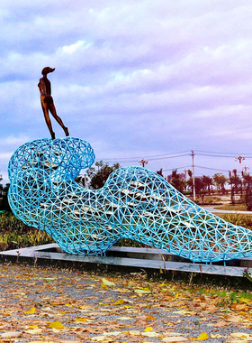 不锈钢铁艺抽象海浪造型摆件定制