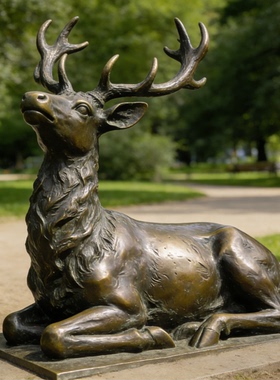 铸铜小鹿雕塑定制厂家户外景区公园梅花鹿麋鹿雕塑青铜落地摆件