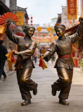 铸铜民俗小品春节舞龙雕塑定制