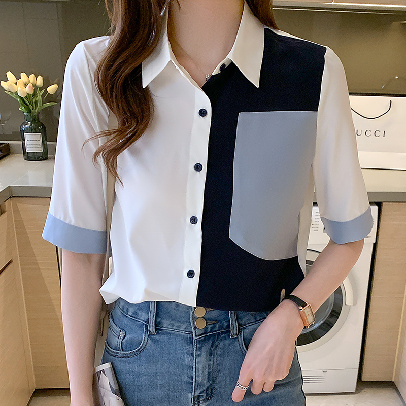 Splicing Design Sense of Small Contrast Color Outer Shirt - 图0