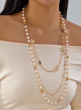 Long cardigan chain women's rose accessory necklace女项链