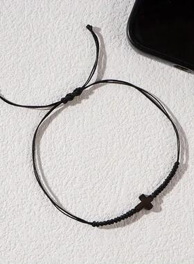 Black simple cross-knitted bracelet for men accessories跨境