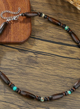 Retro wooden bead ethnic style men's necklace jewelry男项链