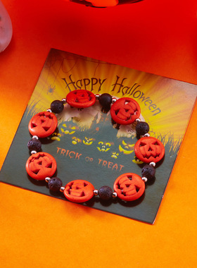 Halloween cartoon beaded pumpkin spider bracelet万圣节手链女