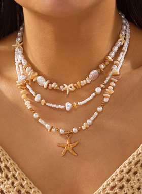 Cross-border summer sea star pendant necklace accessory项链
