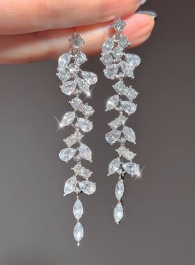 European-style fringed diamond stud earrings for women女耳环