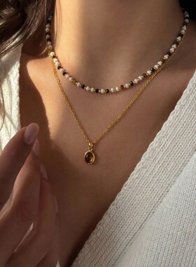 Beaded necklace, sweater chain, casual accessory for women女