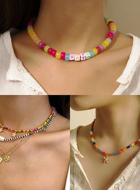 Cross border rice beads smiley face necklace student jewelry