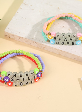 Rice bead fluorescent letter bracelet ethnic style jewelry女