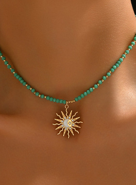 Elegant sun, star and moon pendant woven necklace女时尚项链