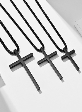 Titanium steel cross necklace sweater chain cross-border跨境