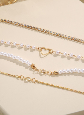 European-style heart-shaped imitation pearl set of 4 pieces