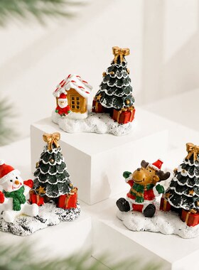 Christmas tree, snowman, elk, cabin decorations, figurines