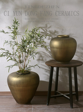 陶瓷样板间仿铜金属花盆