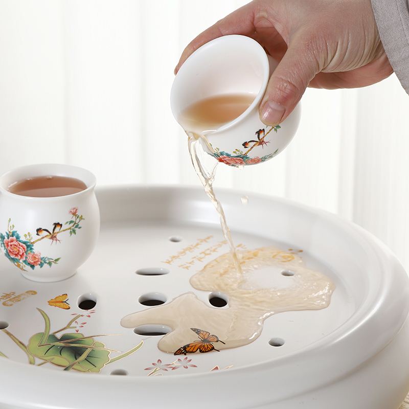 陶瓷茶盘双层蓄水式大号茶船茶台功夫茶具配件复古中式泡茶盘家用