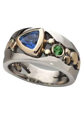 健杰热卖民族风饰品 创意镂空花纹镶绿色锆石戒指 潮流时尚戒指环