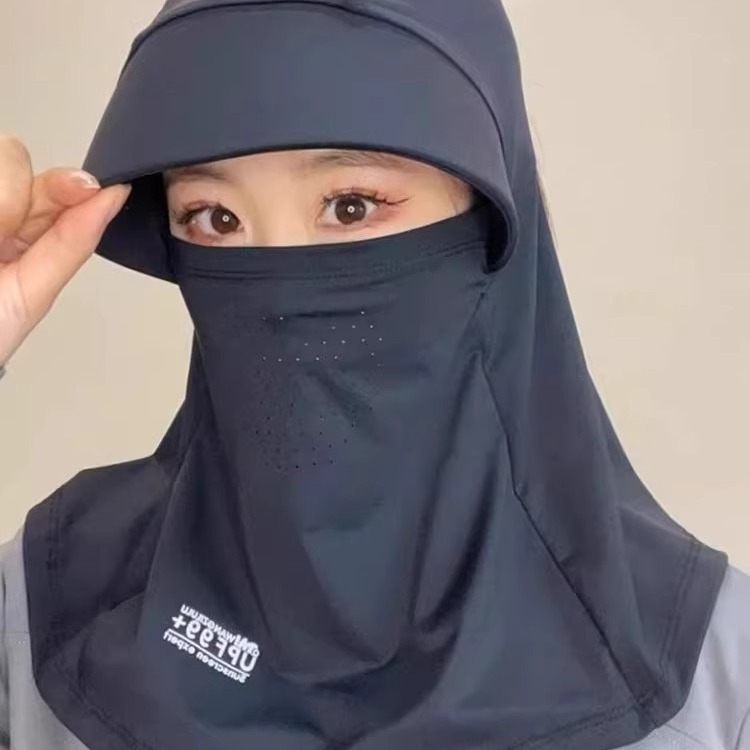 女士防晒面罩护颈帽子一体夏季海边沙滩透气防紫外线遮全脸 - 图2