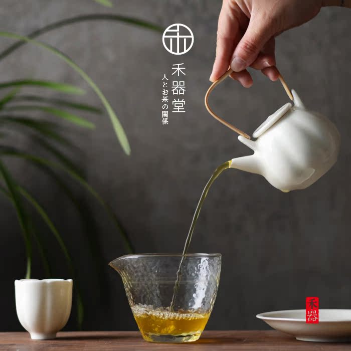 禾器堂 景德镇手工志野釉牙白瓷提梁壶 功夫茶具泡茶器 茶道茶壶 - 图1