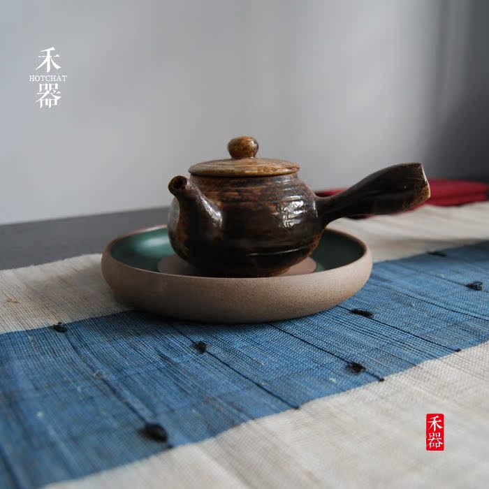 禾器堂 纯手工粗陶功夫茶具壶承 壶托 手工颜色釉 茶道具.鉴岚 - 图0