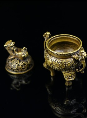 纯铜麒麟摆件貔貅双耳熏香炉