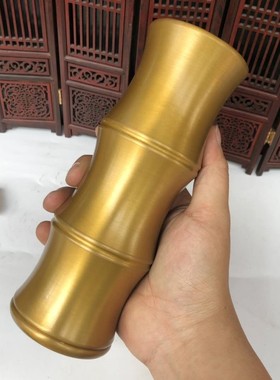 黄铜竹节笔筒书法摆件家居装饰
