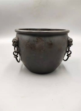 纯铜双耳风水笔筒书房文玩故宫缸