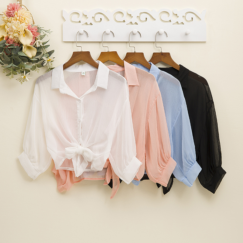 狮韵旗舰店薄纱外搭开衫小披肩夏季外披风防晒衣雪纺防嗮透明网纱外套女短款0