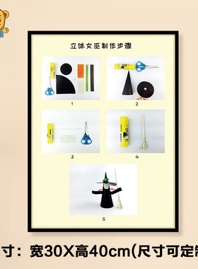 万圣节环创女巫手工步骤图墙贴纸