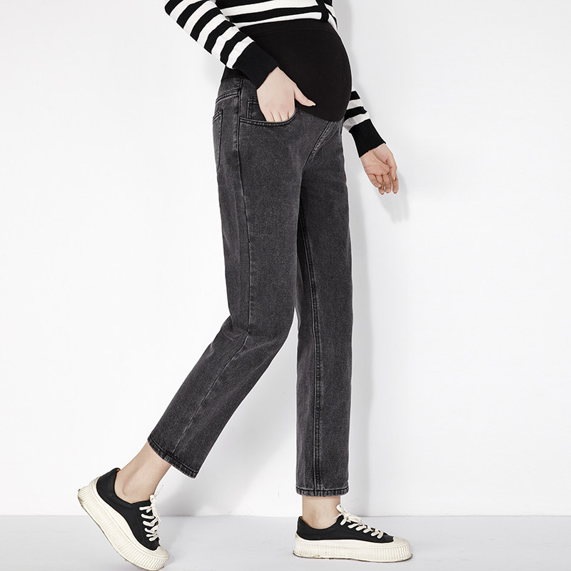 孕妇裤春秋款外穿孕晚期高腰牛仔裤 莱巧孕妇直筒裤
