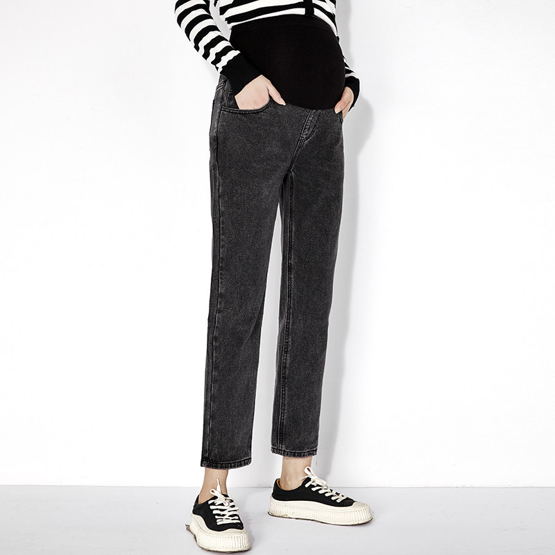 孕妇裤春秋款外穿孕晚期高腰牛仔裤 莱巧孕妇直筒裤