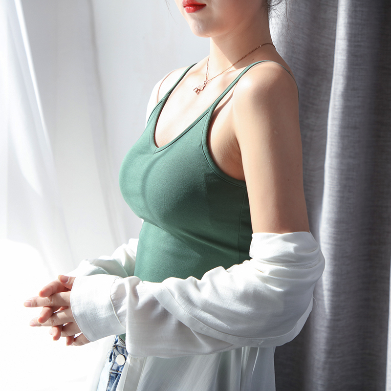 法曼薇旗舰店纯棉吊带背心女内搭带胸垫美背吊带打底背心一体式外穿网红爆款0