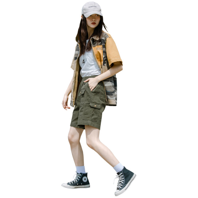 ໂສ້ງຂາສັ້ນ 5 ຖົງຫຼາຍຖົງ Ida elastic waist cargo