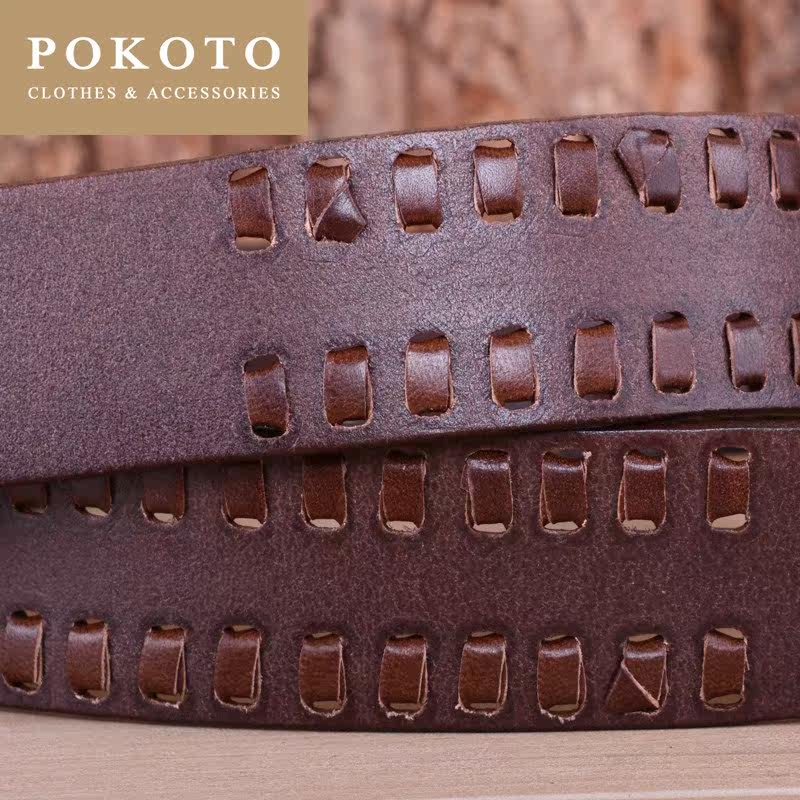 轻奢头层牛皮针扣手工编织男士皮带 pokoto腰带/皮带/腰链
